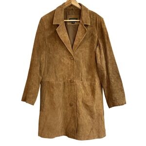 Bernardo Collection Women's Tan Suede Leather Long Coat Jacket Vtg Size Medium